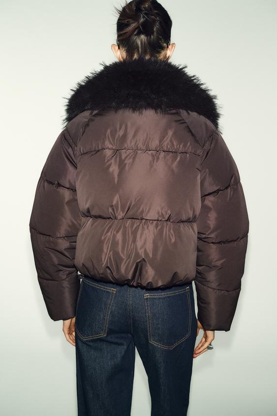 Veste bomber matelassée à revers effet fourrure