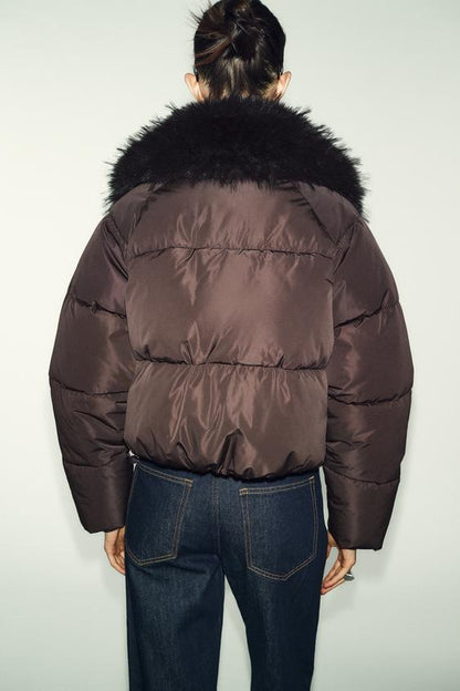 Veste bomber matelassée à revers effet fourrure