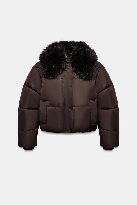 Veste bomber matelassée à revers effet fourrure
