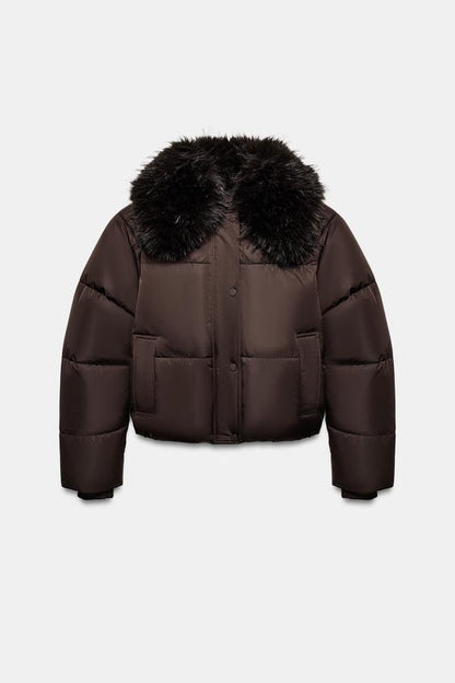 Veste bomber matelassée à revers effet fourrure