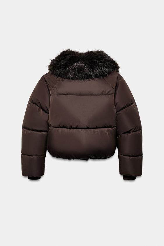Veste bomber matelassée à revers effet fourrure