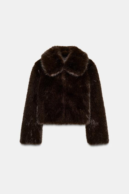 Manteau court effet fourrure à col revers