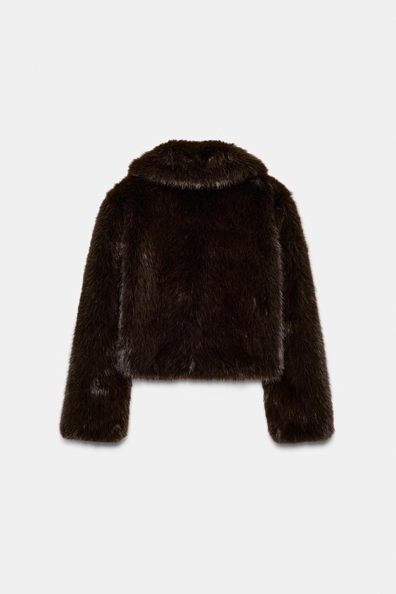 Manteau court effet fourrure à col revers