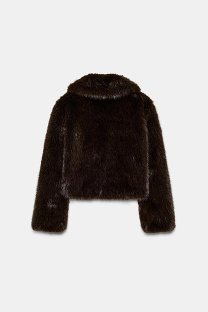 Manteau court effet fourrure à col revers