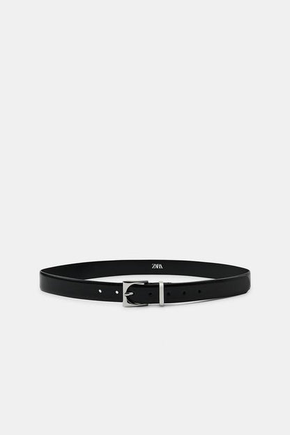 Ceinture 100 % cuir à boucle géométrique