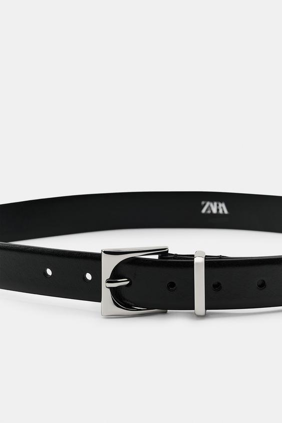 Ceinture 100 % cuir à boucle géométrique