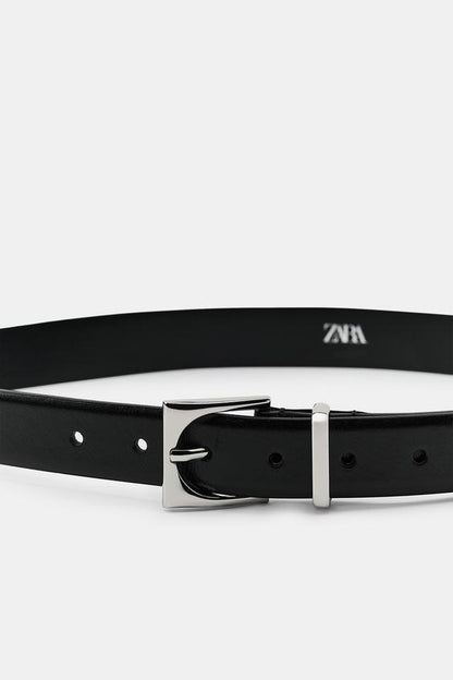 Ceinture 100 % cuir à boucle géométrique