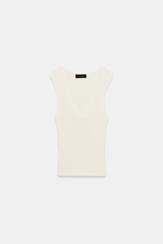 Top côtelé en maille à décolleté en V