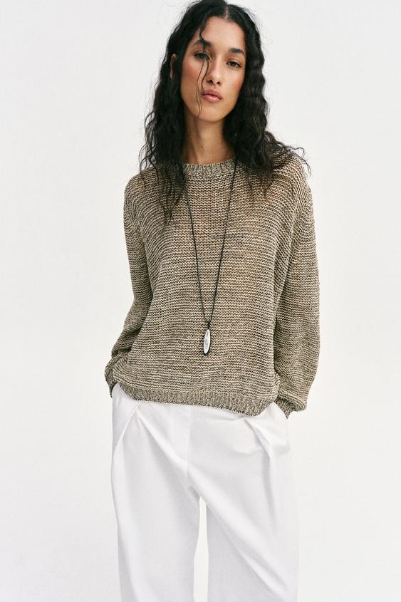 Pull en maille à fil métallisé