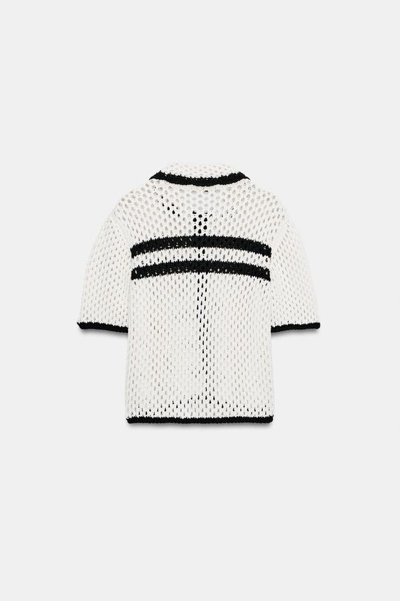 Veste en maille ajourée à manches courtes