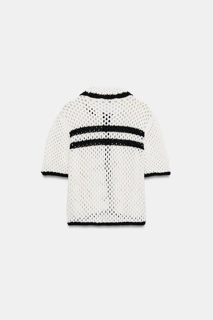 Veste en maille ajourée à manches courtes