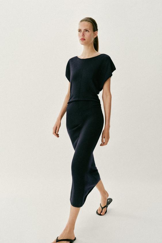 Robe longue en maille à fronces latérales
