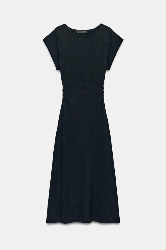 Robe longue en maille à fronces latérales