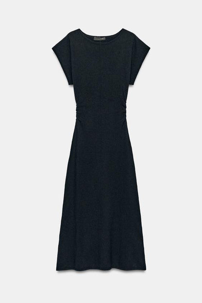 Robe longue en maille à fronces latérales