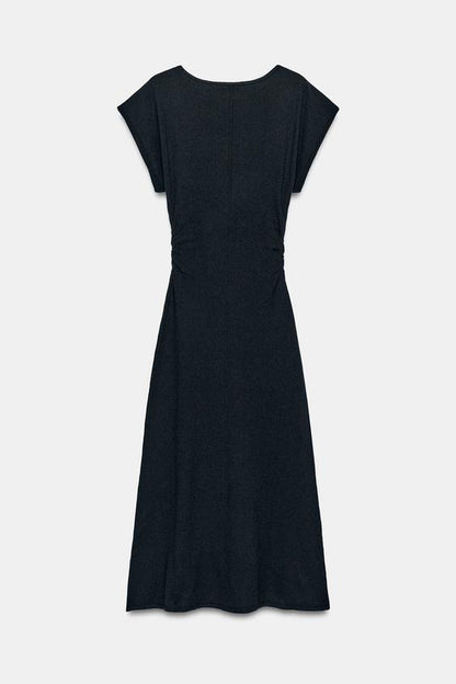 Robe longue en maille à fronces latérales