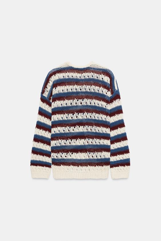 Veste à rayures en maille ajourée