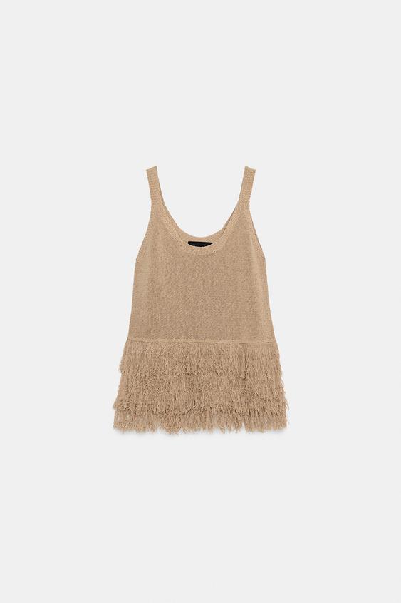 Top en maille à franges