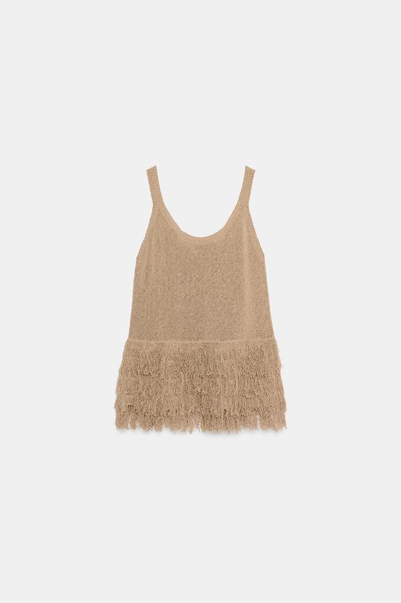 Top en maille à franges