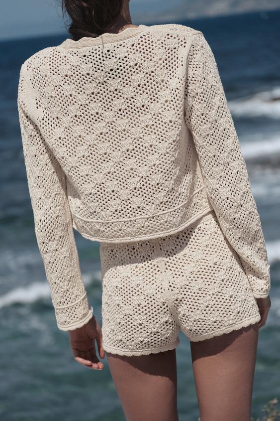 Veste en maille pointelle à fleurs