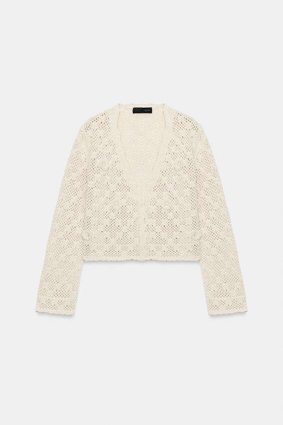 Veste en maille pointelle à fleurs