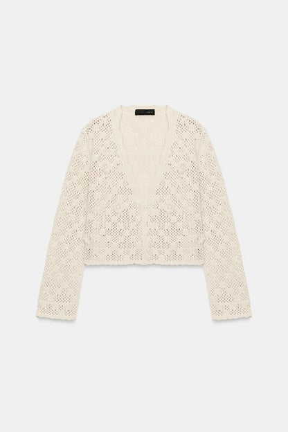 Veste en maille pointelle à fleurs