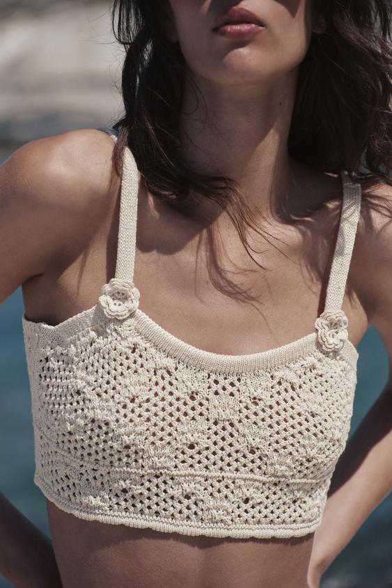 Top en maille pointelle à fleurs