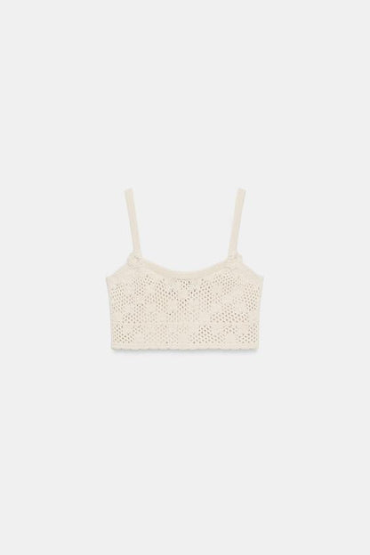 Top en maille pointelle à fleurs