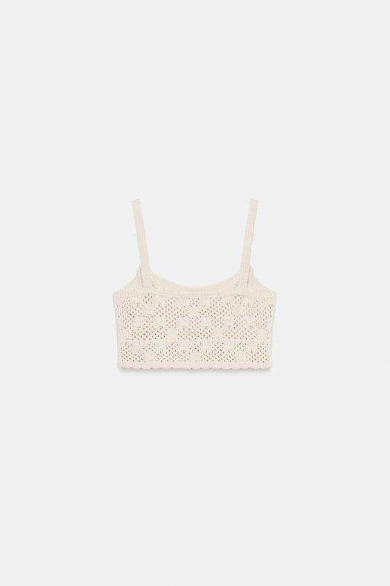 Top en maille pointelle à fleurs