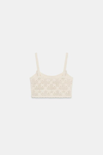 Top en maille pointelle à fleurs