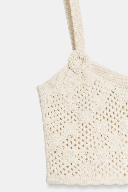 Top en maille pointelle à fleurs