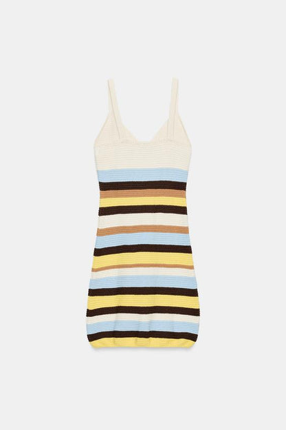 Robe courte en maille rayée