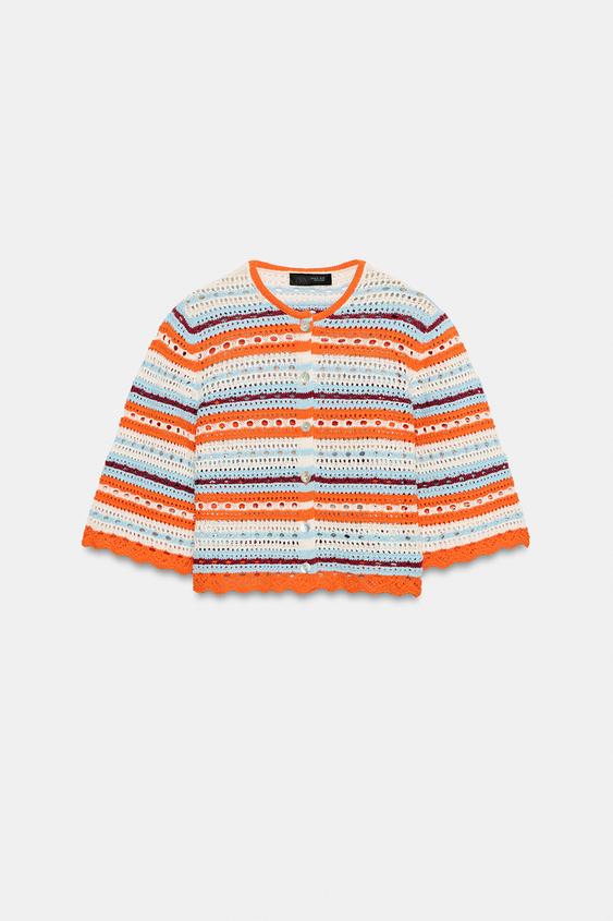 Veste en maille pointelle à rayures