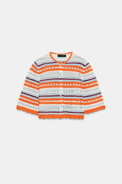 Veste en maille pointelle à rayures