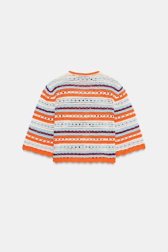 Veste en maille pointelle à rayures