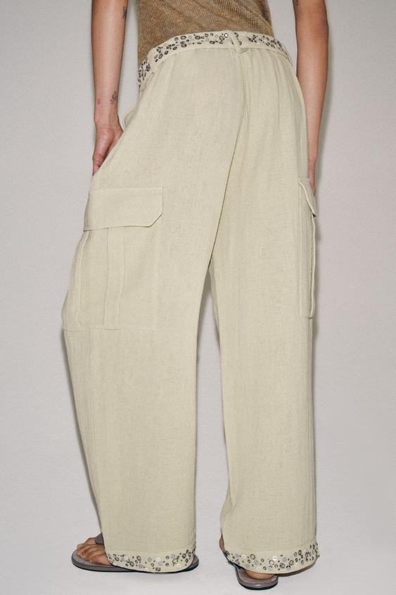 Pantalon cargo à sequins ZW Collection