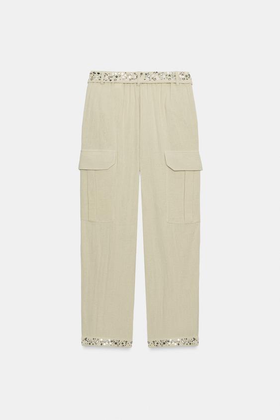 Pantalon cargo à sequins ZW Collection