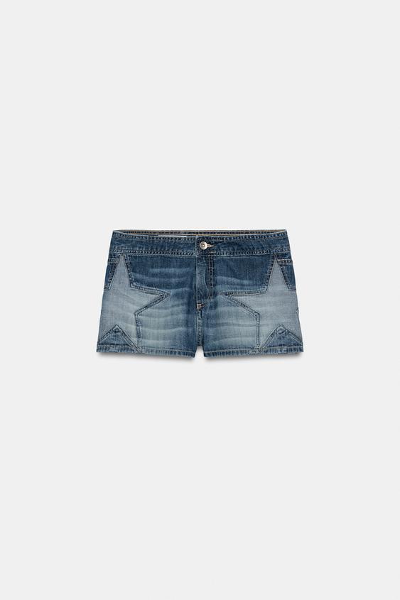 Short mini en denim TRF à motif étoiles