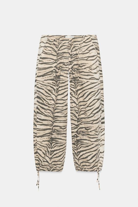 Pantalon large à cordons imprimé animalier