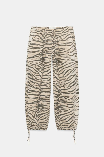 Pantalon large à cordons imprimé animalier