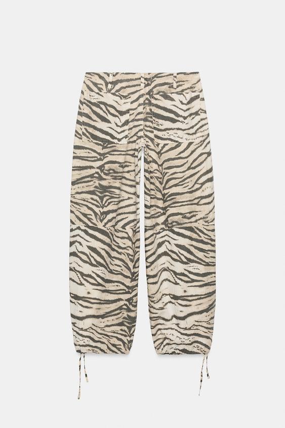 Pantalon large à cordons imprimé animalier
