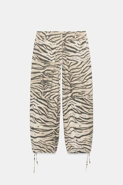 Pantalon large à cordons imprimé animalier