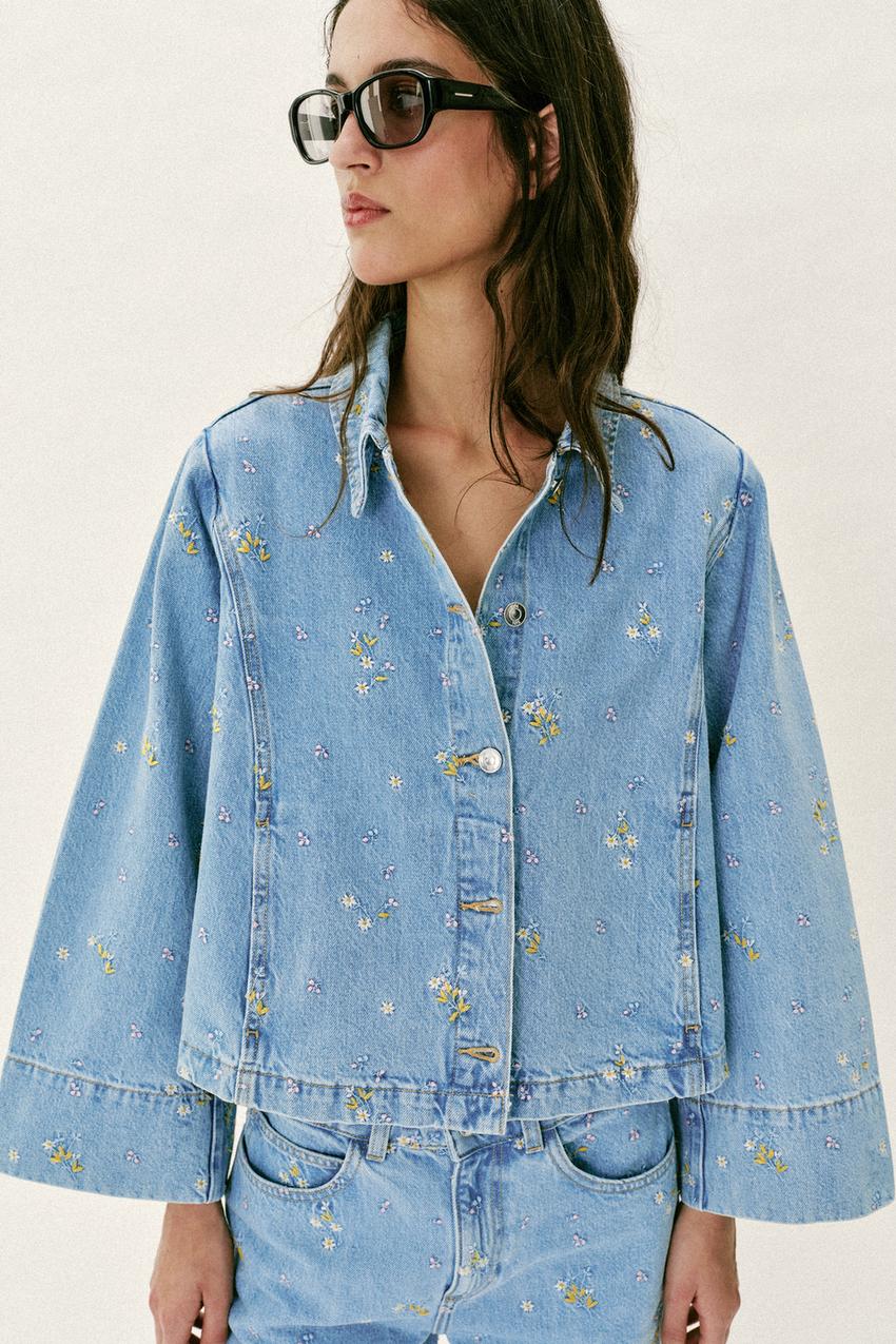 Blouson Z1975 en denim à fleurs brodées coordonné