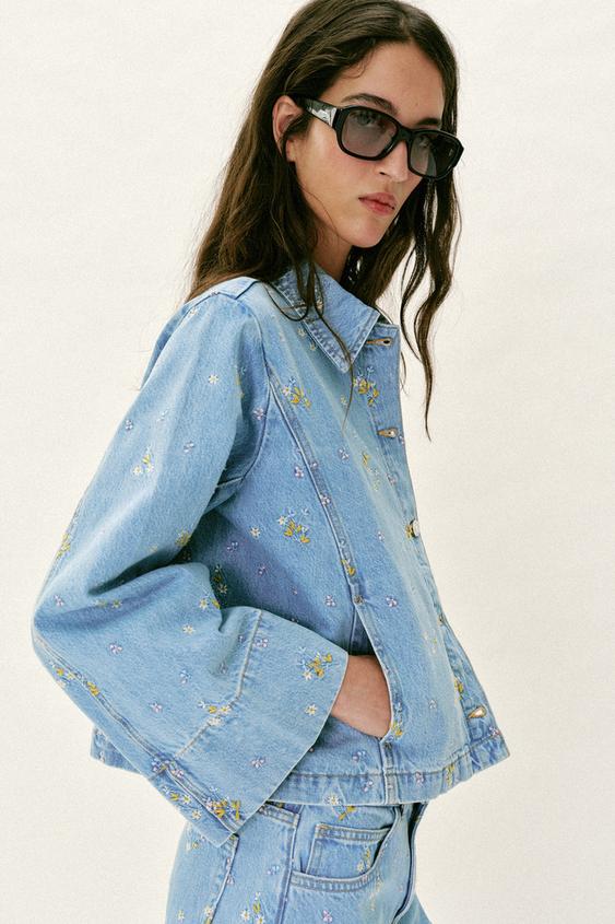 Blouson Z1975 en denim à fleurs brodées coordonné