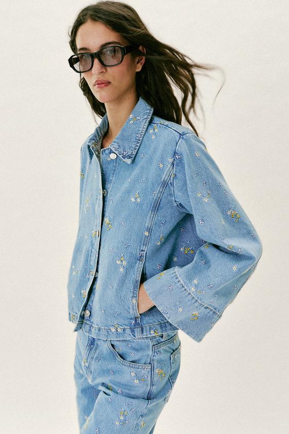 Blouson Z1975 en denim à fleurs brodées coordonné