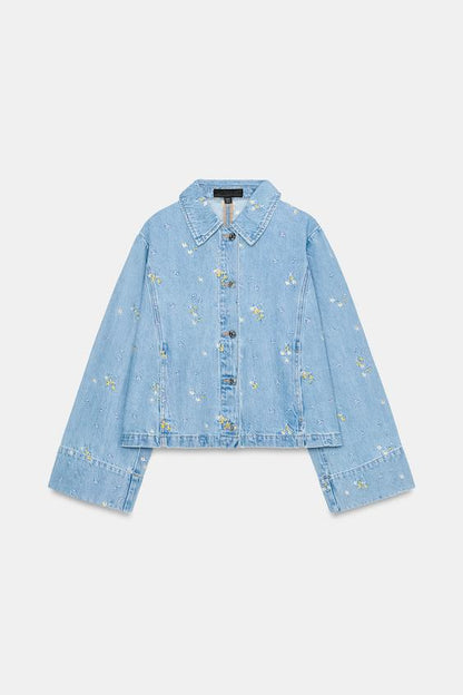 Blouson Z1975 en denim à fleurs brodées coordonné