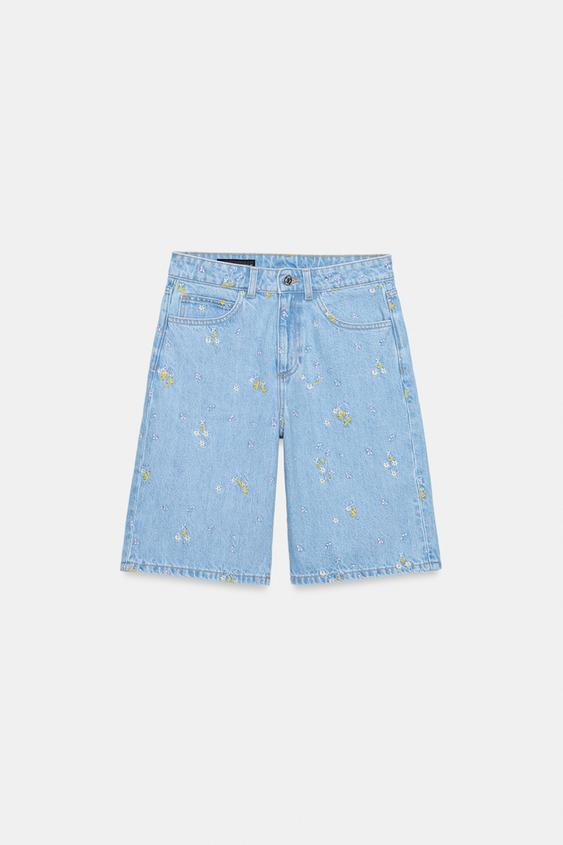 Bermuda Z1975 en denim à fleurs brodées ensemble