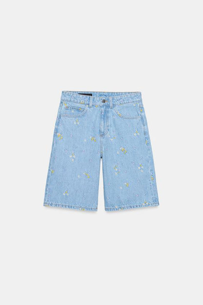 Bermuda Z1975 en denim à fleurs brodées ensemble