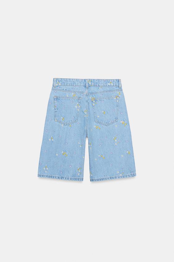 Bermuda Z1975 en denim à fleurs brodées ensemble