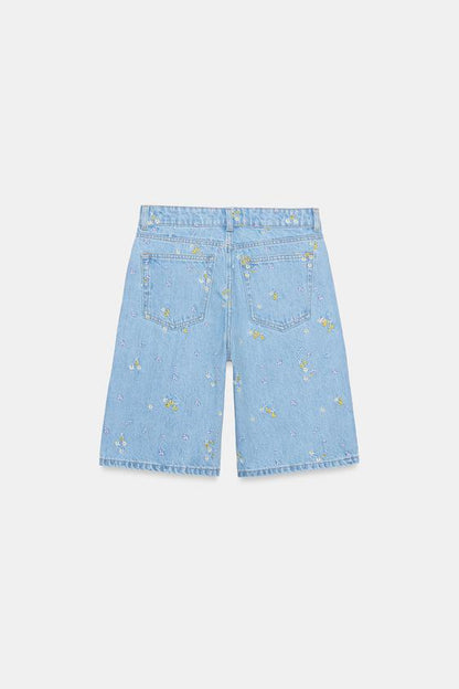 Bermuda Z1975 en denim à fleurs brodées ensemble