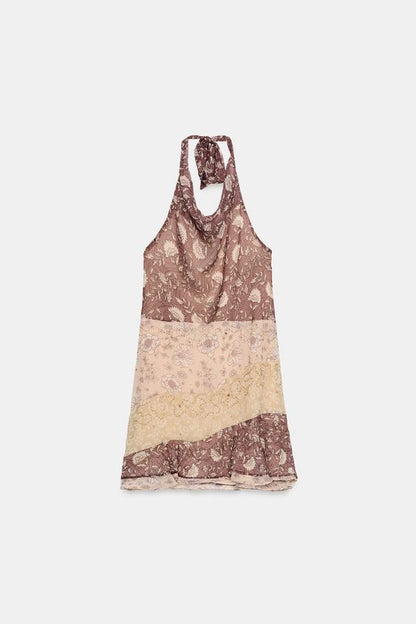 Robe dos-nu imprimée à perles